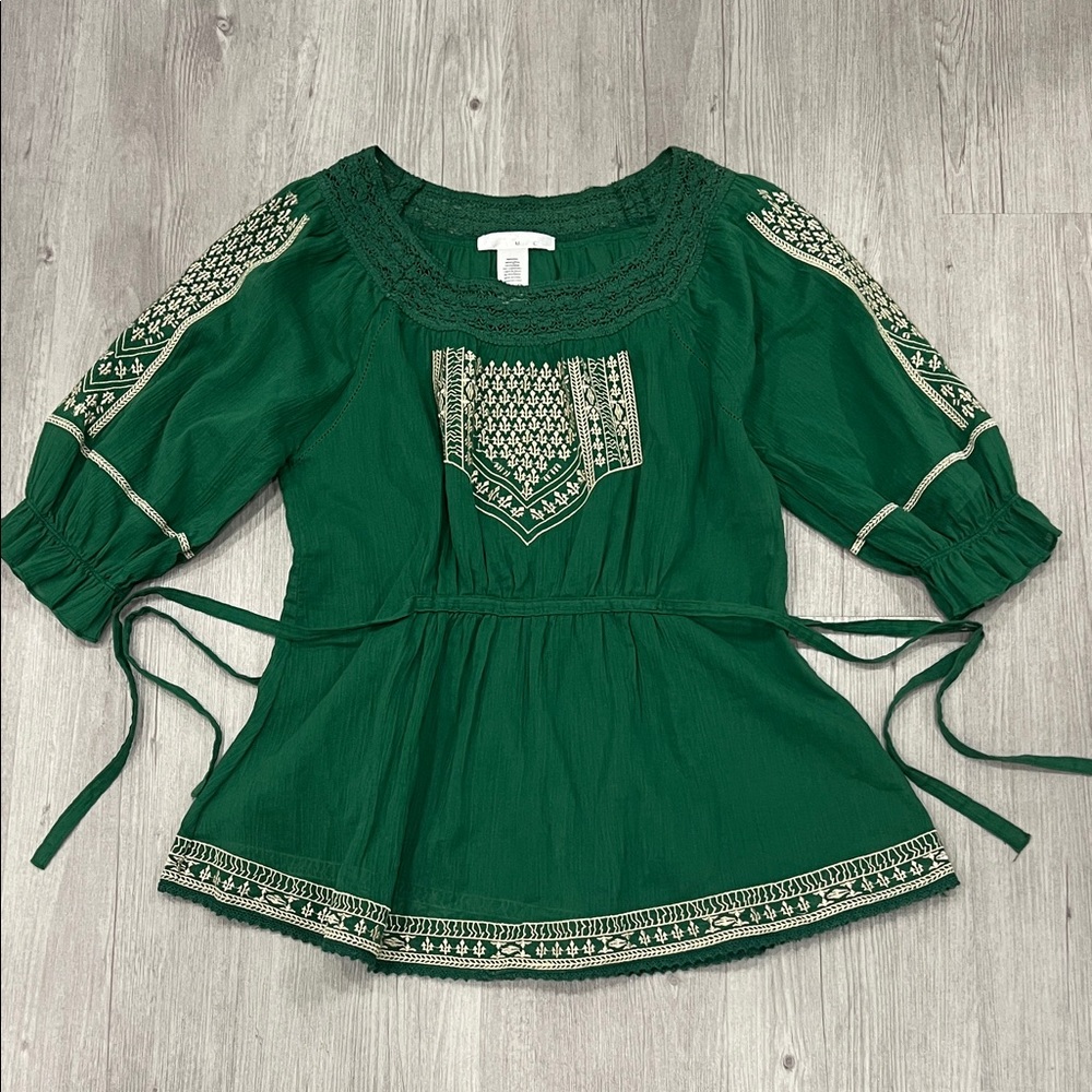 Miss Closet Forest Green Embroidered Blouse